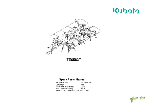 Kubota TE6583T Tedders 2017 Parts Manual Catalog Pdf Download