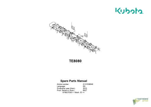 Kubota TE8080 Tedders 2015 Parts Manual Catalog Pdf Download
