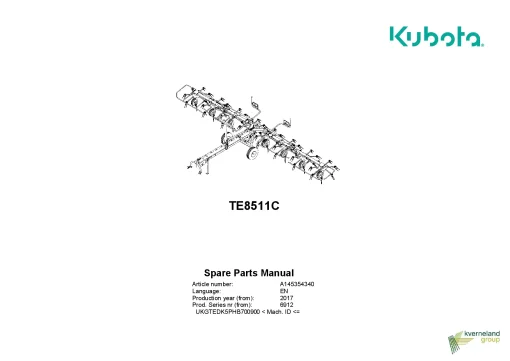 Kubota TE8511C Tedders 2017 Parts Manual Catalog Pdf Download