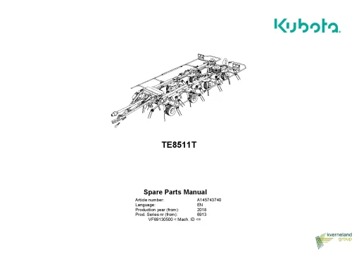 Kubota TE8511T Tedders 2018 Parts Manual Catalog Pdf Download