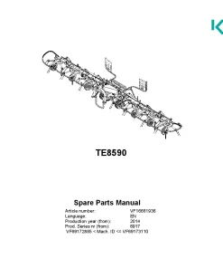 Kubota TE8590 Tedders 2014 Sn VF69172885-VF69173110 Parts Manual Catalog Pdf Download