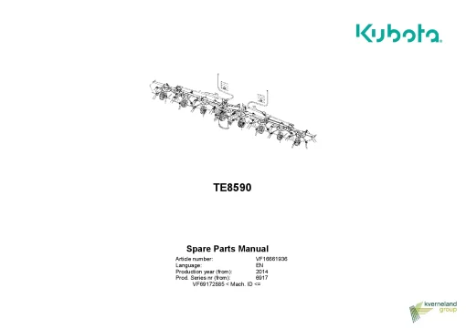 Kubota TE8590 Tedders 2014 VF69172885- Parts Manual Catalog Pdf Download