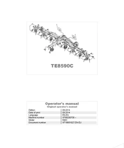 Kubota TE8590C Tedders 2014 Operation Maintenance Manual PDF download