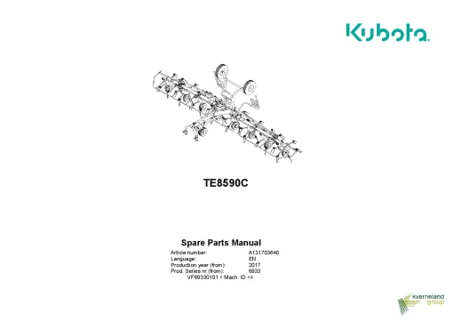 Kubota TE8590C Tedders 2017 Parts Manual Catalog Pdf Download