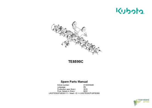 Kubota TE8590C Tedders 2018 Parts Manual Catalog Pdf Download