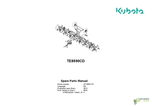 Kubota TE8590CD Tedders 2013 Sn VF69240320 Parts Manual Catalog Pdf Download
