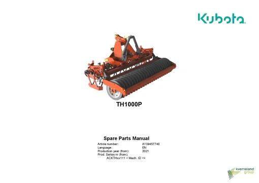 Kubota TH1000P series Vibrating Cultivators 2021 Parts Manual Catalog Pdf Download