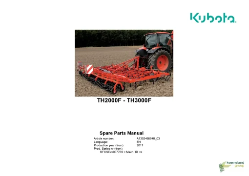 Kubota TH2000F TH3000F Vibrating Cultivators 2017 Parts Manual Catalog Pdf Download