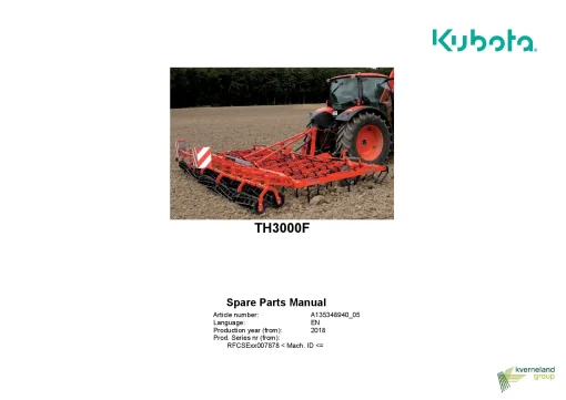 Kubota TH3000F Vibrating Cultivators 2018 Parts Manual Catalog Pdf Download
