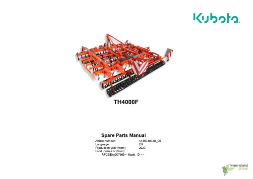Kubota TH4000F Vibrating Cultivator 2020 Parts Manual Catalog Pdf Download