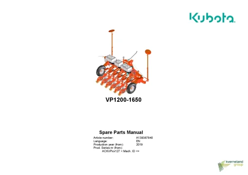 Kubota VP1200-1650 Precision drills Pneumatic 2019 Parts Manual Catalog Pdf Download