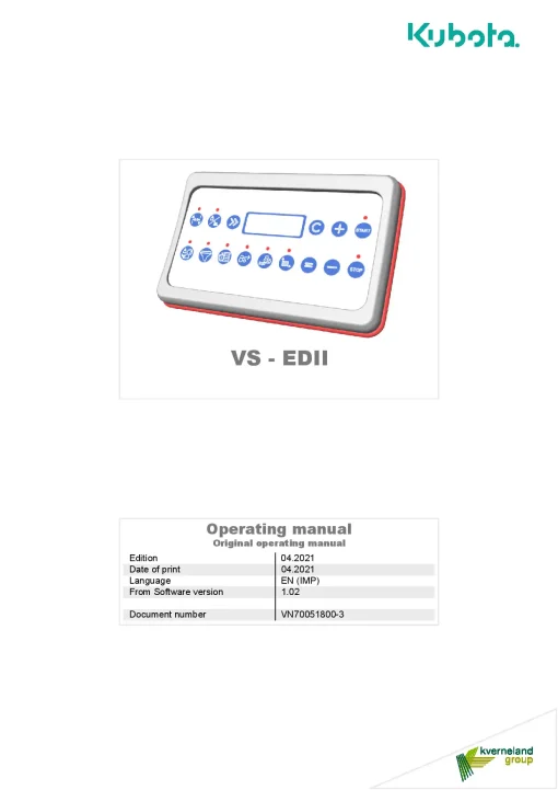 Kubota VS- EDII Spreaders 2021 Operation Maintenance Manual PDF download