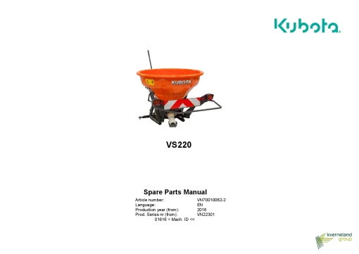 Kubota VS220 Spreaderd 2016 Parts Manual Catalog Pdf Download