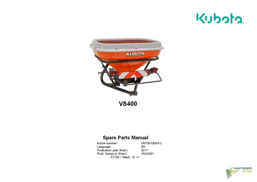 Kubota VS400 Spreaderd 2017 Parts Manual Catalog Pdf Download