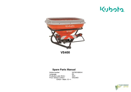 Kubota VS400 Spreaderd 2021 Parts Manual Catalog Pdf Download