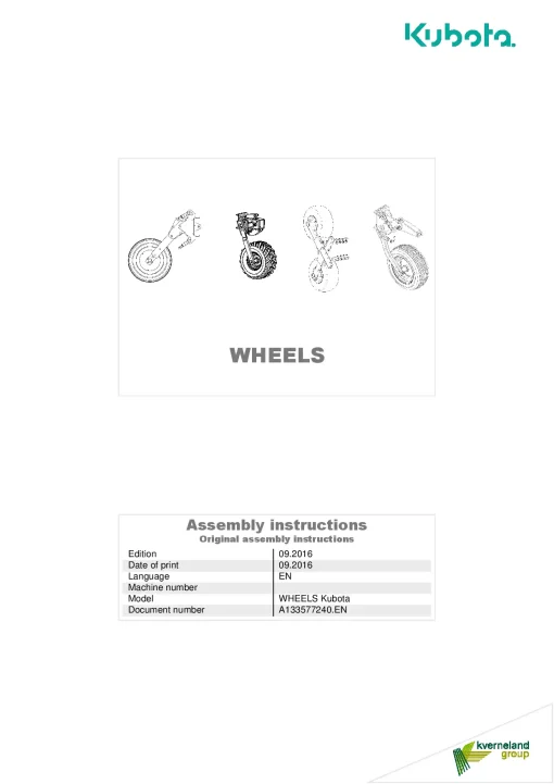 Kubota WHEELS for RM2000 RM3005V RM3000V RM2005V RM2005 ..2016 Operation Maintenance Manual PDF download
