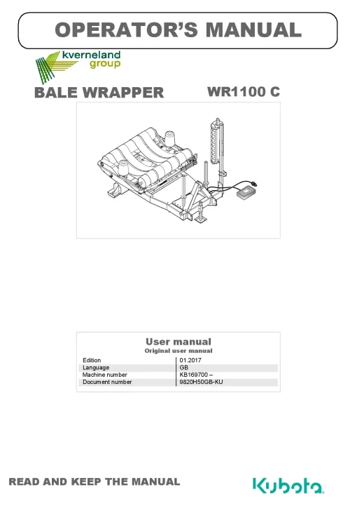 Kubota WR1100 C Bale wrapper 2017 GB Operation Maintenance Manual PDF download