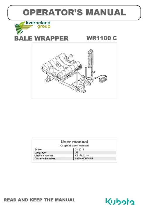 Kubota WR1100 C Bale wrapper 2019 Operation Maintenance Manual PDF download