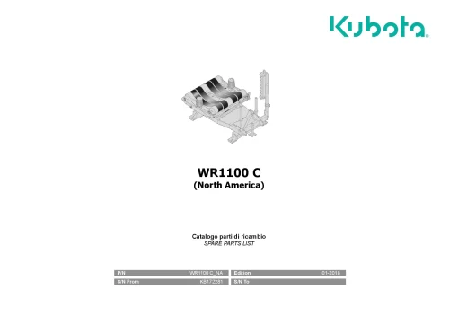 Kubota WR1100 C North America Bale wrapper 2018 Parts Manual Catalog Pdf Download