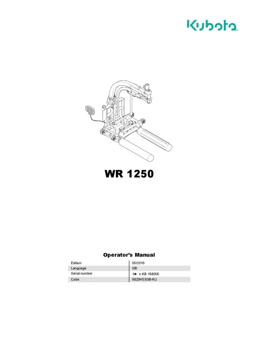 Kubota WR1250 Bale wrapper 2016 Operation Maintenance Manual PDF download