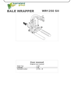 Kubota WR1250 SII Bale wrapper 2021 Operation Maintenance Manual PDF download