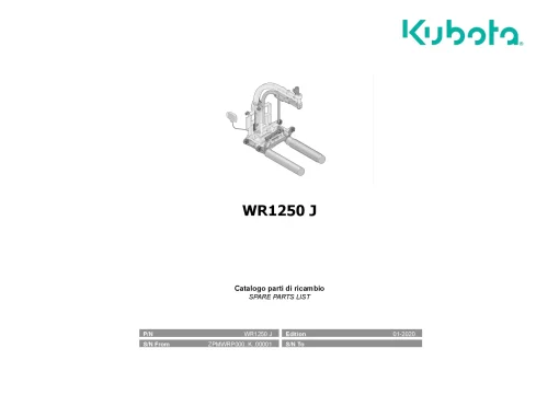 Kubota WR1250J Bale wrapper 2020 Parts Manual Catalog Pdf Download