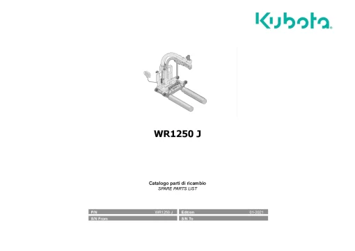 Kubota WR1250J Bale wrapper 2021 Parts Manual Catalog Pdf Download