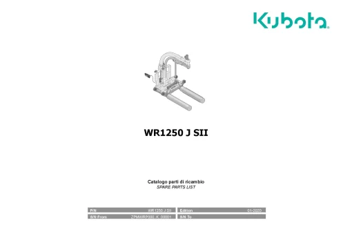 Kubota WR1250J SII Bale wrapper 2020 Parts Manual Catalog Pdf Download