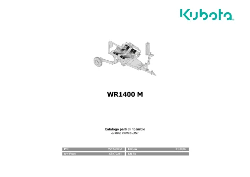 Kubota WR1400 M Bale wrapper 2018 Parts Manual Catalog Pdf Download
