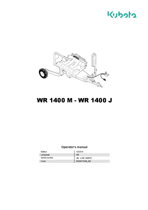 Kubota WR1400 M-J Bale wrappers 2015 Operation Maintenance Manual PDF download