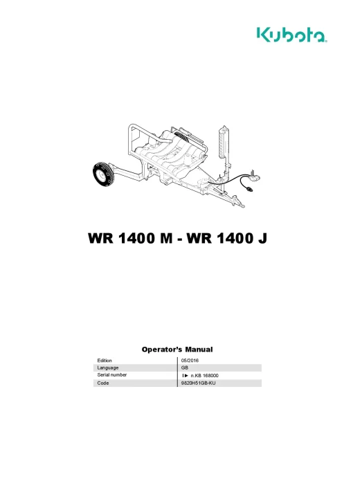Kubota WR1400 M-J Bale wrappers 2016 Operation Maintenance Manual PDF download
