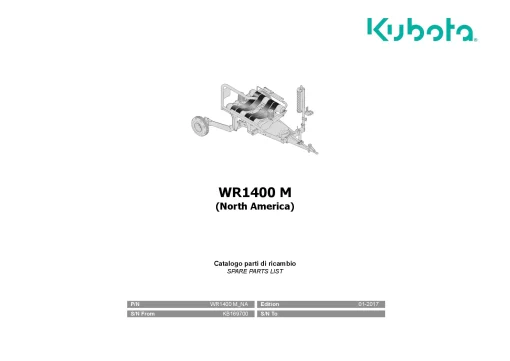Kubota WR1400 M North America Bale wrapper 2017 Parts Manual Catalog Pdf Download