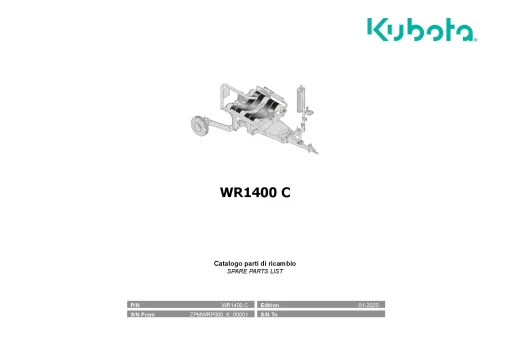 Kubota WR1400C Bale wrapper 2020 Parts Manual Catalog Pdf Download
