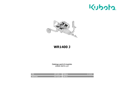 Kubota WR1400J Bale wrapper 2018 Parts Manual Catalog Pdf Download