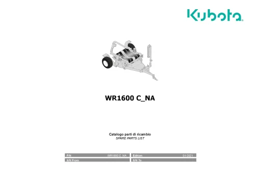 Kubota WR1600C North America Bale wrapper 2021 Parts Manual Catalog Pdf Download
