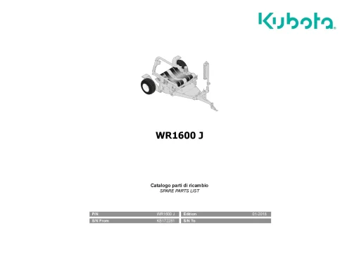 Kubota WR1600J Bale wrapper 2018 Parts Manual Catalog Pdf Download