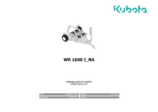 Kubota WR1600J North America Bale wrapper 2018 Parts Manual Catalog Pdf Download