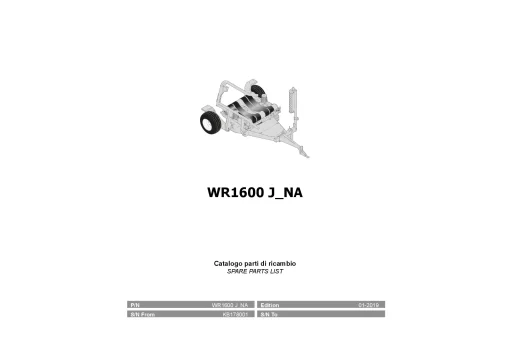 Kubota WR1600J North America Bale wrapper 2019 Parts Manual Catalog Pdf Download