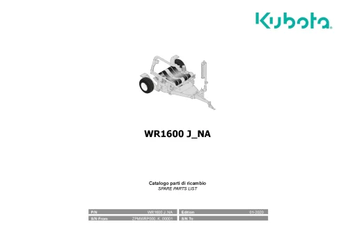 Kubota WR1600J North America Bale wrapper 2020 Parts Manual Catalog Pdf Download