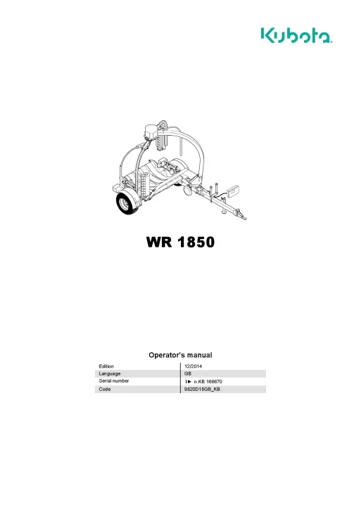 Kubota WR1850 Bale wrapper 2015 GB Operation Maintenance Manual PDF download