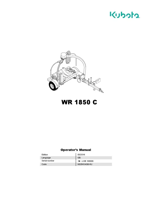 Kubota WR1850 C Bale wrapper 2016 GB Operation Maintenance Manual PDF download