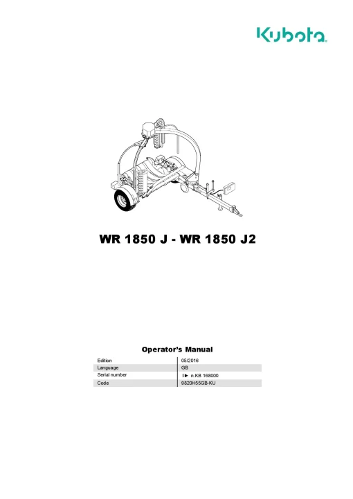 Kubota WR1850 J-J2 Bale wrapper 2016 Operation Maintenance Manual PDF download