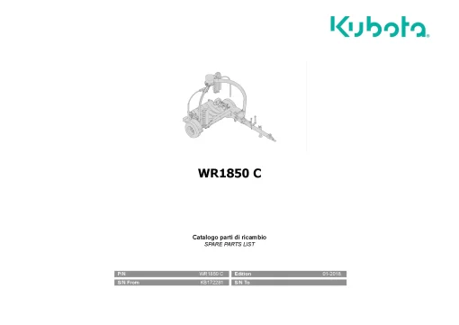 Kubota WR1850C Bale wrapper 2018 Parts Manual Catalog Pdf Download