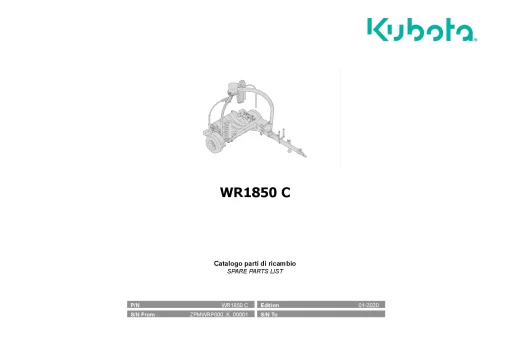 Kubota WR1850C Bale wrapper 2020 Parts Manual Catalog Pdf Download