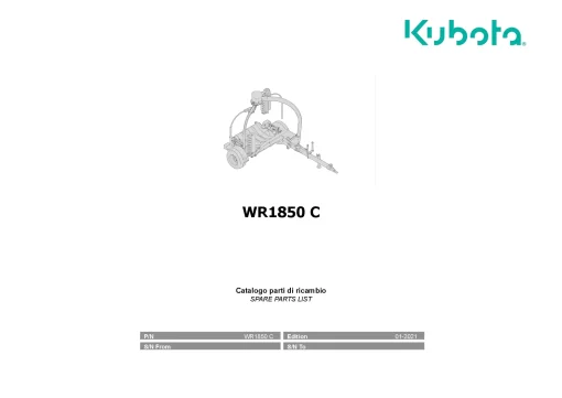 Kubota WR1850C Bale wrapper 2021 Parts Manual Catalog Pdf Download