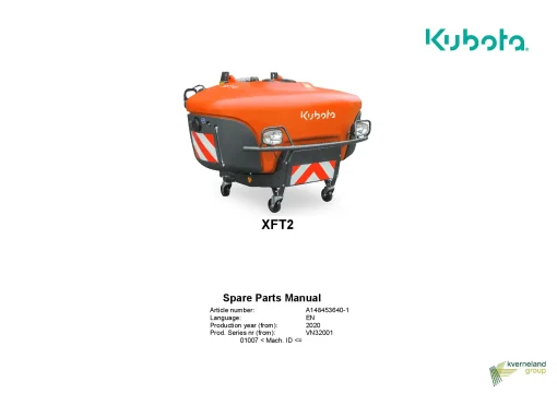 Kubota XFT2 Sprayers Front 2020 Sn01007- Parts Manual Catalog Pdf Download