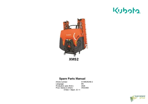 Kubota XMS2 Sprayers Mounted 2020 Sn 01002- Parts Manual Catalog Pdf Download