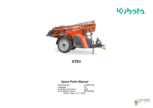 Kubota XTS3 Sprayers Trailed 2019 Parts Manual Catalog Pdf Download