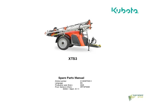 Kubota XTS3 Sprayers Trailed 2020 Sn 00302- Parts Manual Catalog Pdf Download