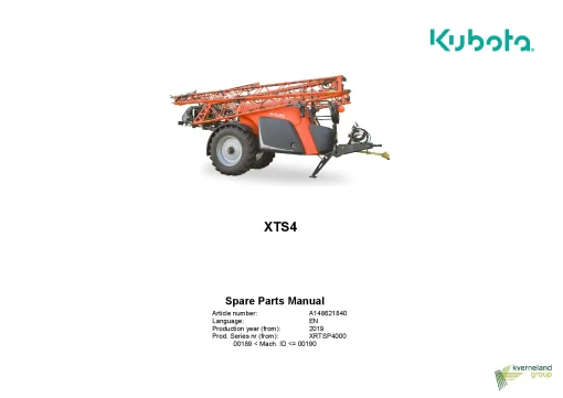 Kubota XTS4 Sprayers Trailed 2019 Parts Manual Catalog Pdf Download
